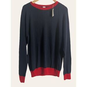 Eleventy Black Red Colorblock Crewneck Cotton Blend Pullover Sweater Size XL